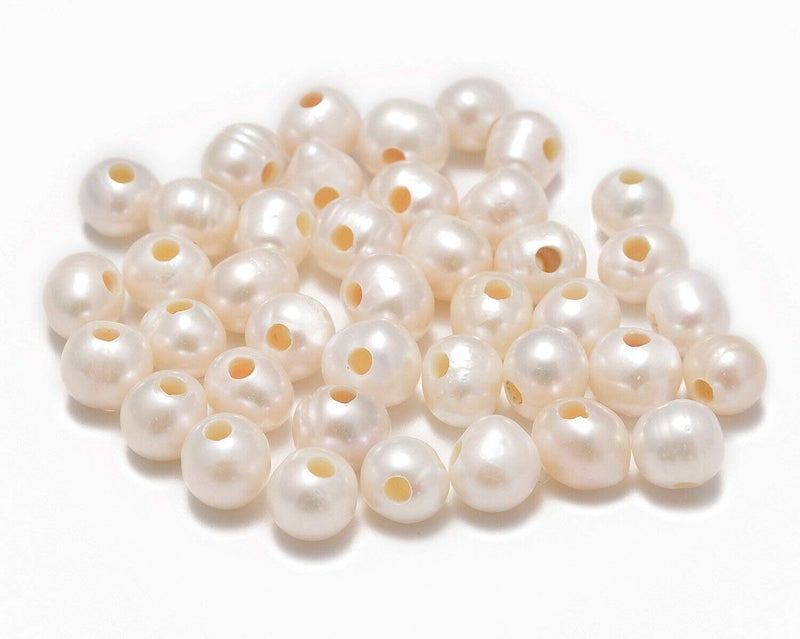 AD Beads Natural Gemstone 8mm Round Loose Beads Big Hole 2.5mm Sized 40pcs (White Pearl) - Image 1